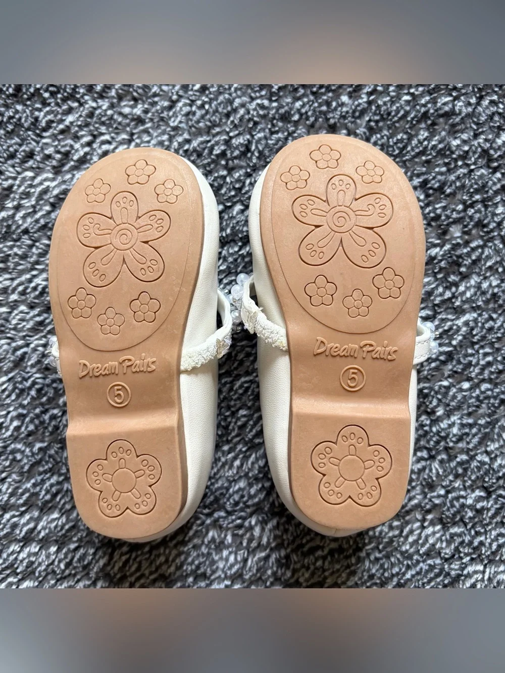 Dream Pairs Girls Size 5 Fashion Dress Flats - Ivory Slip On Rhinestone Shoes